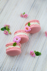 Pink macaroons with the pink flowers