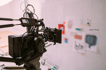 Professional film and video camera on the set.