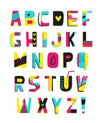 Funny colorful summer alphabet. Vector letters, eps 10