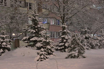 A housing estate covered with deep snow in Lubelski Czechów