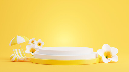 3d render of yellow podium with summer concept for product display