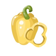 Yellow bell pepper. Whole and sliced. Vector illustration isolated on white background