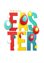 Happy Easter colorful lettering in trendy paper cut style. Vector illustration EPS10