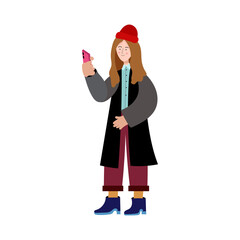 Girl with phone. Vector illustration