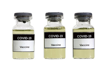 Three dose coronavirus Covid-19 Vaccine in bottle for against virus isolated on white background with clipping path