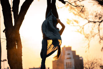 Woman doing Fabric acrobatic art