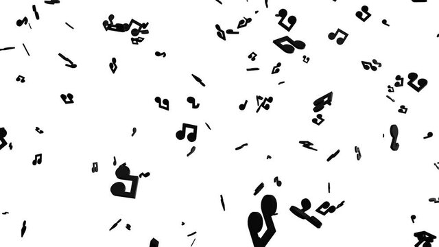 Falling black musical notes on white background.
Loop able abstract animation.