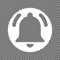 Fototapeta premium A large bell symbol in the center as a hatch of black lines on a white circle. Interlaced effect. Seamless pattern with striped black and white diagonal slanted lines