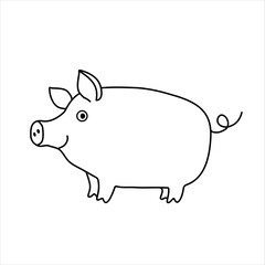 Funny happy pig looking and smiling. Vector hand drawn illustration in doodle style isolated on white background.