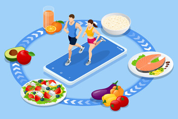 Isometric Fitness and Diet planning. Healthy eating, personal diet or nutrition plan from dieting expert. Nutrition consulting, diet plan. Excess weight