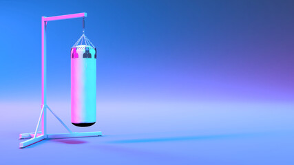 punching bag in purple neon lighting close up