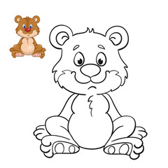 Obraz na płótnie Canvas Funny little bear. Black and white picture for coloring book with a colorful example. In cartoon style. Isolated on white background. Vector illustration.
