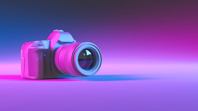 camera in purple neon lighting close up