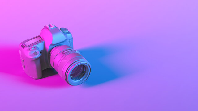 camera in purple neon lighting close up