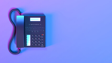 landline phone in purple neon lighting close up