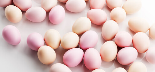 Easter eggs painted in pastel colors background