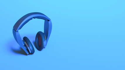 headphones in blue neon lighting close up