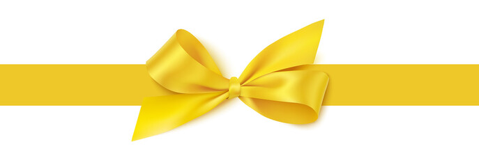 Decorative yellow bow with horizontal yellow ribbon isolated on white background. Vector stock illustration.	 - 416978614