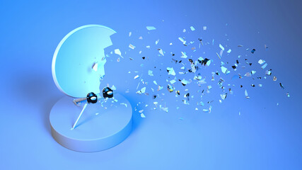 satellite antenna broken into small parts in neon lighting