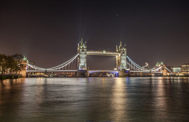 Tower Bridge in London, the UK at night