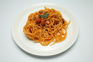 spaghetti on a white plate