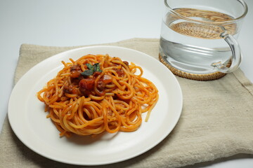 spaghetti on a white plate