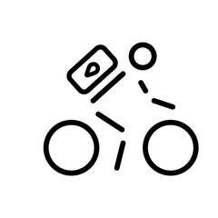 Bike with cyclist, delivery by bike icon line isolated on white background. Man riding bike GPS. Drawing in modern style. Vector illustration for your web site mobile logo app UI design. Vector EPS 10