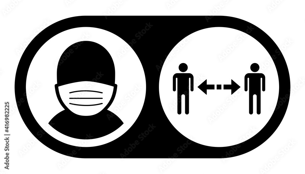 Poster wear a face mask and keep your distance instruction icon. vector image.
