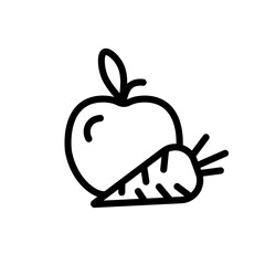 Pictogram of apple with carrot. Organic fruits and vegetables, vegetarian, wellness, gym or fitness line icon. Healthy food illustration, isolated sign on white background grocery store. Vector EPS 10