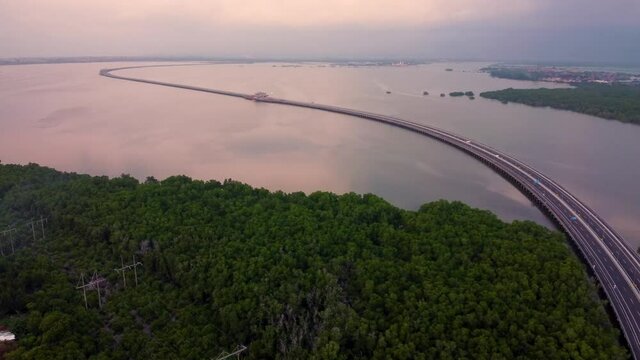 2.7K Bali Highway Miracle Sunset Ocean Aerial