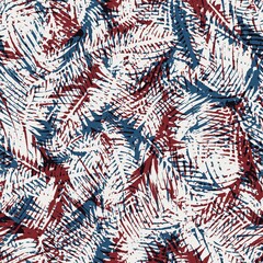 Seamless abstract tropical pattern in flat red blue black white. High quality illustration. Abstract design of red and blue overlaid to form a modern attractive abstract seamless surface design.