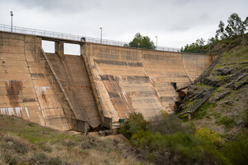 Penha Garcia Dam on a cloudy day with tree nature landscape, in Portugal