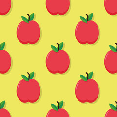 Apples seamless pattern on yellow background. Vector illustration.