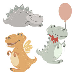 Set of cute baby dinosaurs on white background, vector