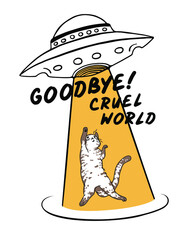 Cat taken away by ufo illustration © CHAKRart