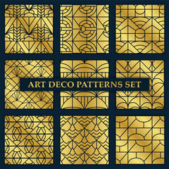 Art Deco Patterns set. Seamless black and gold backgrounds. Vector illustration