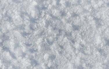 Background layer of white frozen snow with snowflakes