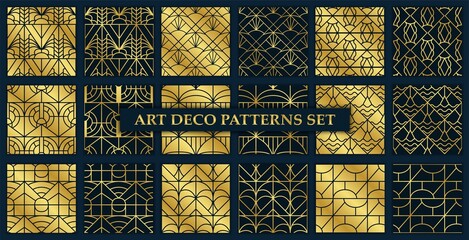 Art Deco Patterns set. Seamless black and gold backgrounds. Vector illustration