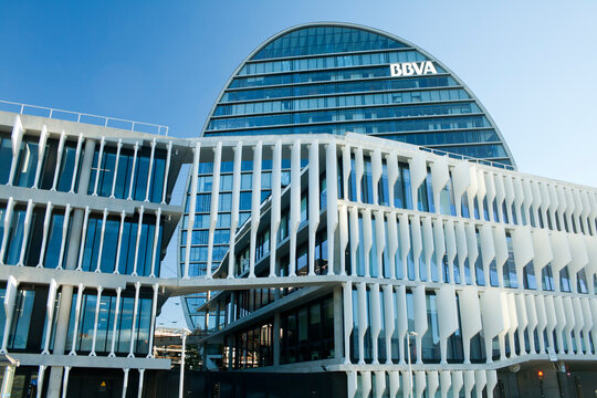Madrid, Spain, february 10, 2018. The BBVA City is a complex of seven buildings that houses the new headquarters of the Spanish banking entity. The main building stands at the center of the complex.