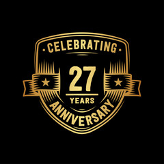 Fototapeta premium 27 years anniversary celebration shield design template. Vector and illustration.