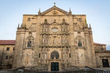 Facade of the church of San Martin Pinario in Santiago de Compostela, province of A Coruna, Galicia, Spain