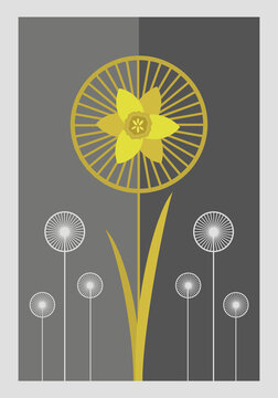 Art print, flower design of narcissus for wall decoration, poster, placard, brochure cover. Art pattern. Vintage, retro scandinavian style. Floral background, backdrop, banners. Decoration wallpaper