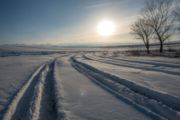 Fototapeta premium winter road in the snow
