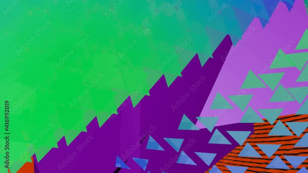 Poster multicolor video footage transition with spatial shapes meshes transformation in motion