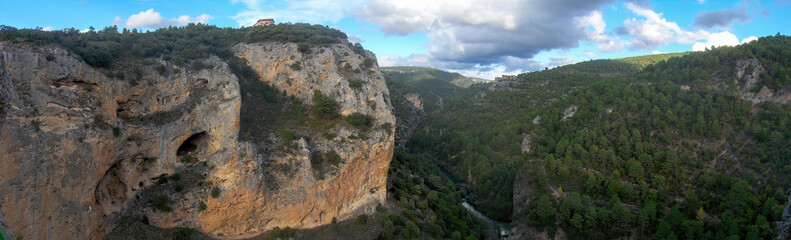 Fototapeta na wymiar Spectacular cliffs that can be seen from 'el Ventano del Diablo' (the Devil's Window), an amazing natural environment located in the province of Cuenca, Castilla la Mancha, Spain.