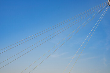 Fototapeta premium oiseaux blancs sur un fil, Passerelle du Palais de Justice, Lyon, France
