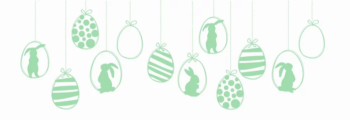 Fotobehang Happy Easter garland witk easter eggs and rabbits. Ilustration vector © milushka