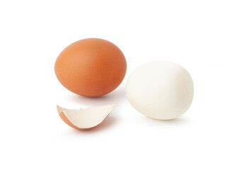 Peeled boiled egg isolated on white background