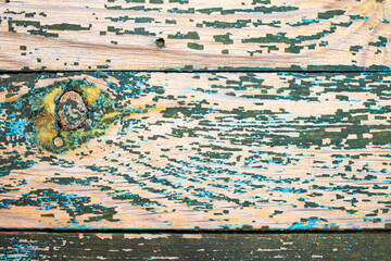 The wall of blue boards. Old boards with faded peeling paint light blue. Vintage blackboard...