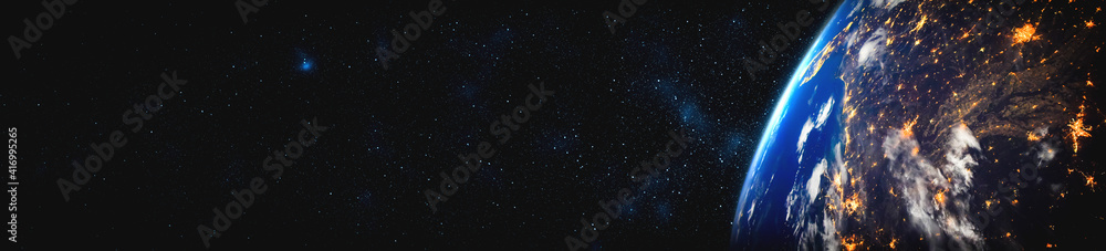 Poster planet earth globe view from space showing realistic earth surface and world map as in outer space p